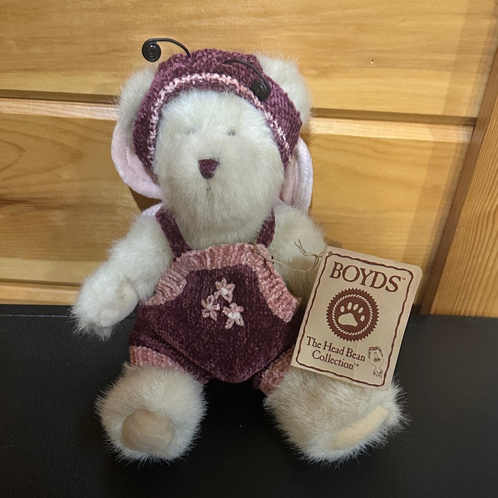 The Head Bean Collection Plush Bear - Cream and Purple/Flitter B. Bugsley Boyd